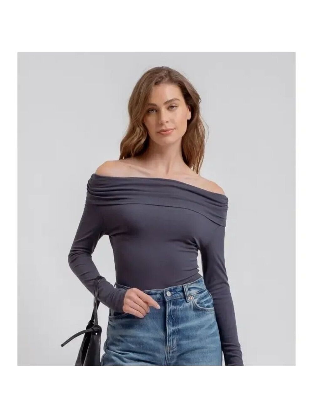 ($9) Off the Shoulder Foldover Long Sleeve Knit Top
